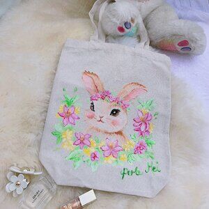 Hand-painted Cute Rabbit Tote Bag 🐰